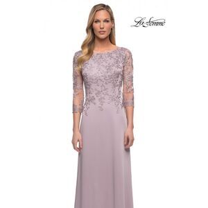 La Femme 29251 Floral Appliqué Jersey Column Gown Light Mauve NWT Sz 4